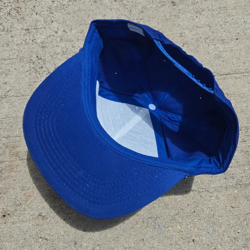 VTG Happy Day Johnny Auto Sales Hat Blue Mens OSFA Rope Snapback Trucker Graphic
